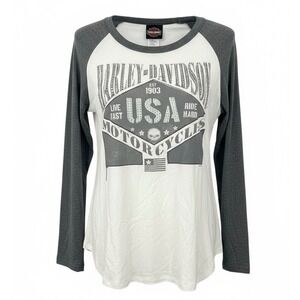 NEW Harley Davidson Women's MEDIUM Rhinestone Biker Shirt White - AC